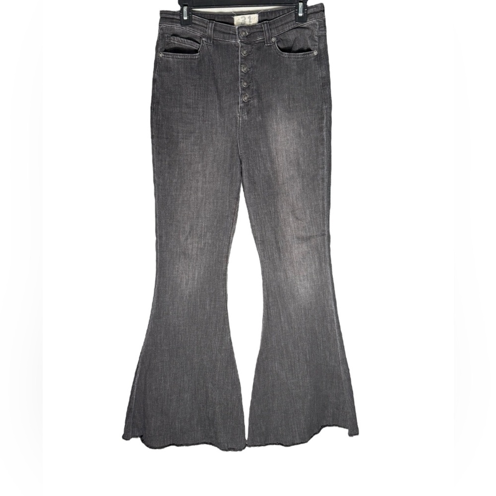 Free People Button Fly Flare Jeans Black Charcoal Wash Womens size 31